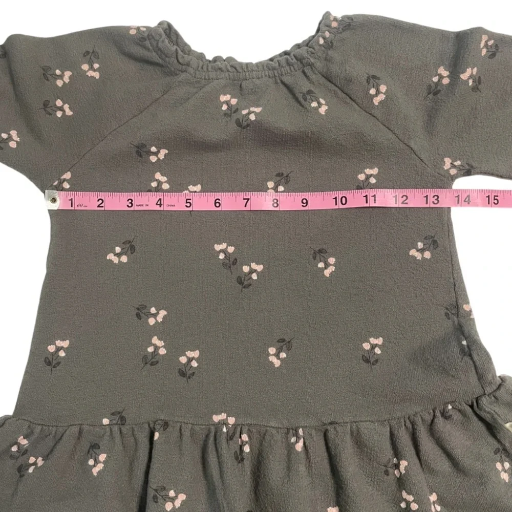Gray Long Sleeve Sweatshirt Dress with Pink Floral Pattern